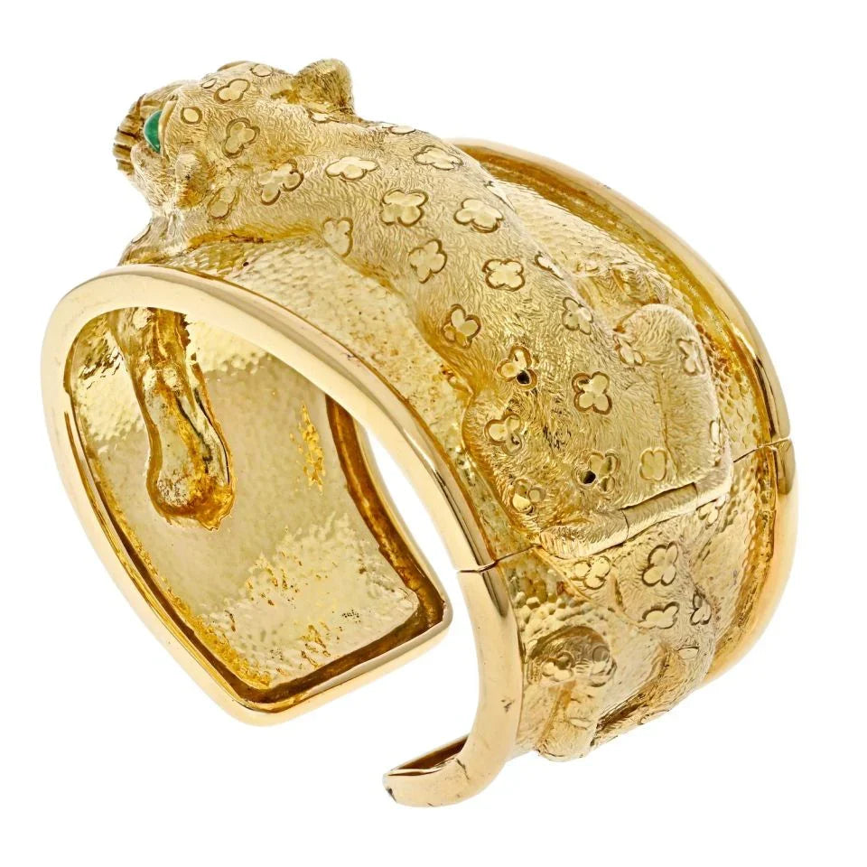 David Webb Platinum & 18K Yellow Gold Repousse Leopard Bracelet - The Back Vault