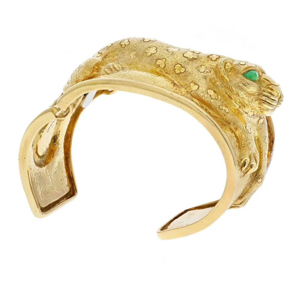 David Webb Platinum & 18K Yellow Gold Repousse Leopard Bracelet - The Back Vault