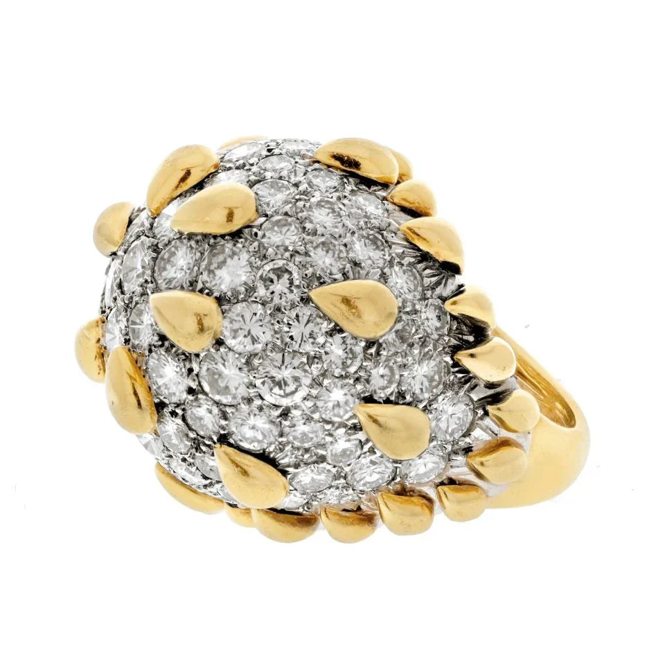 David Webb Platinum & 18K Yellow Gold Diamond Pave Dome Cocktail Ring - The Back Vault
