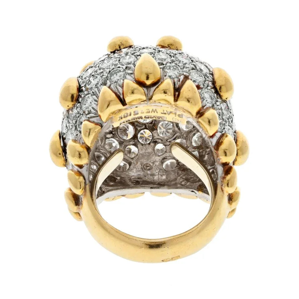 David Webb Platinum & 18K Yellow Gold Diamond Pave Dome Cocktail Ring - The Back Vault