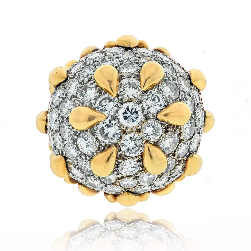 David Webb Platinum & 18K Yellow Gold Diamond Pave Dome Cocktail Ring - The Back Vault