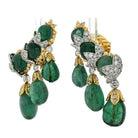 David Webb Smooth Briolette Cut Green Emerald Cascading Clip Diamond Earrings - The Back Vault