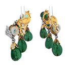 David Webb Smooth Briolette Cut Green Emerald Cascading Clip Diamond Earrings - The Back Vault