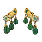 David Webb Smooth Briolette Cut Green Emerald Cascading Clip Diamond Earrings - The Back Vault