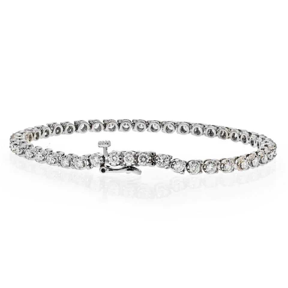18K White Gold 3.05 Carat Round Diamond Tennis Bracelet - The Back Vault