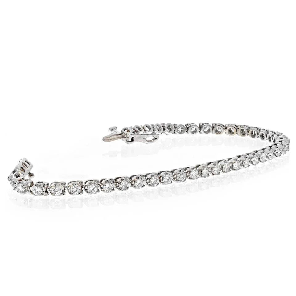 18K White Gold 3.05 Carat Round Diamond Tennis Bracelet - The Back Vault