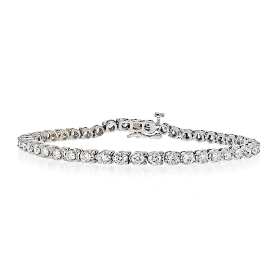 18K White Gold 3.05 Carat Round Diamond Tennis Bracelet - The Back Vault