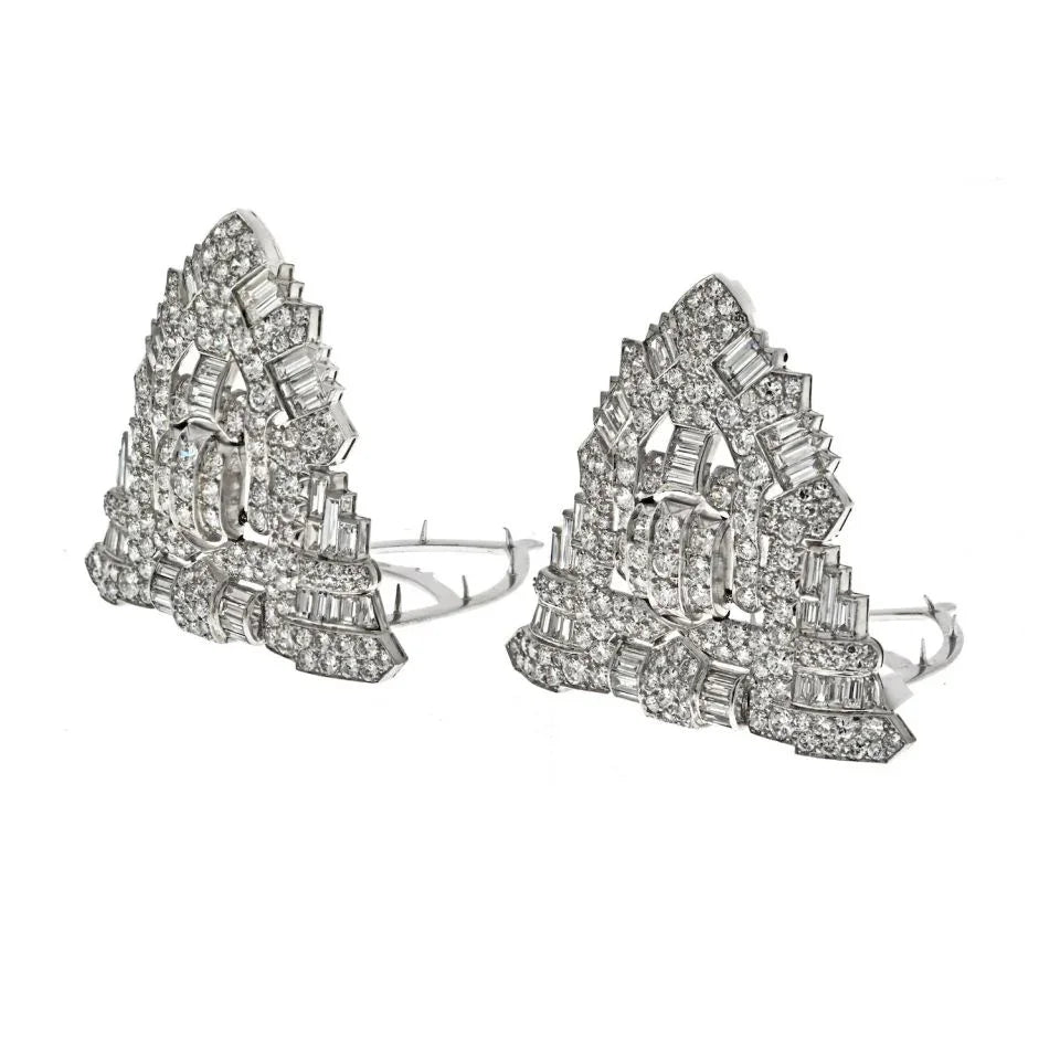 Platinum 25 Carat Art Deco Diamond Double Clip Brooch - The Back Vault