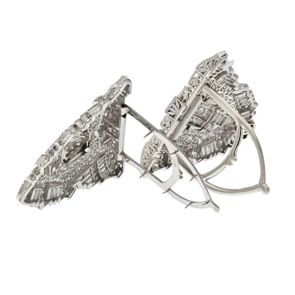 Platinum 25 Carat Art Deco Diamond Double Clip Brooch - The Back Vault