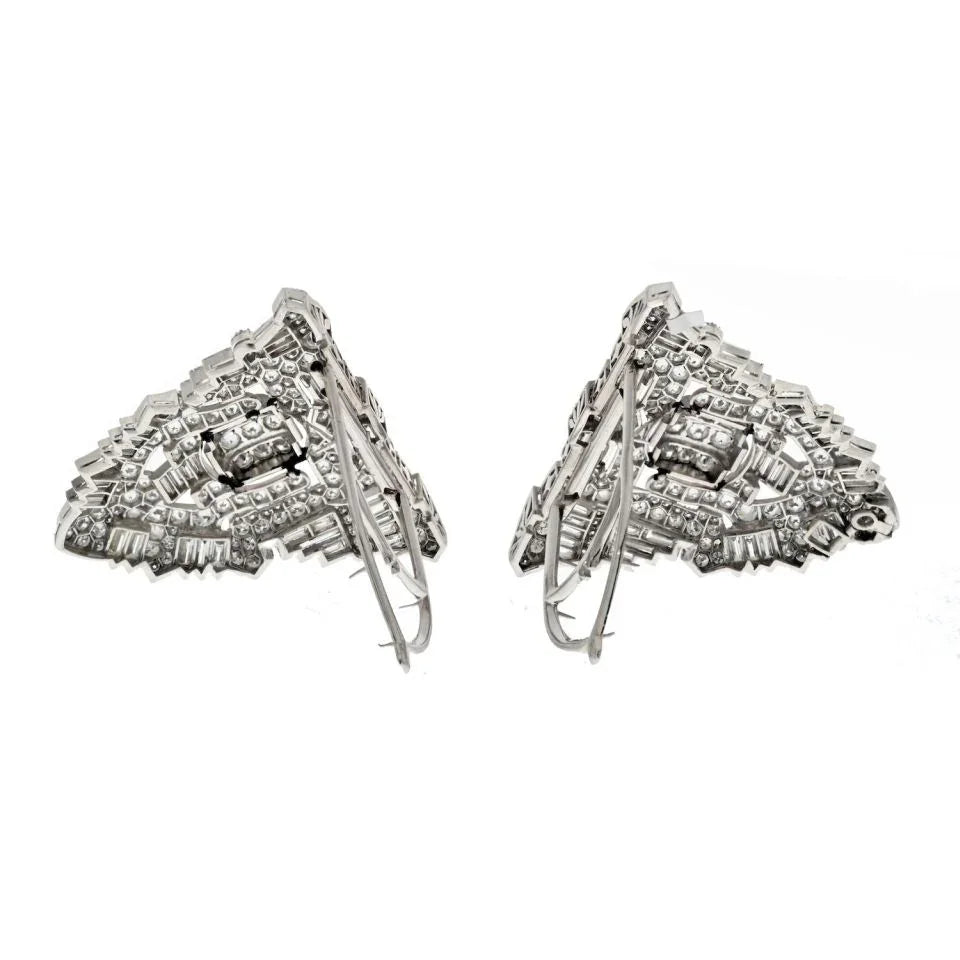 Platinum 25 Carat Art Deco Diamond Double Clip Brooch - The Back Vault