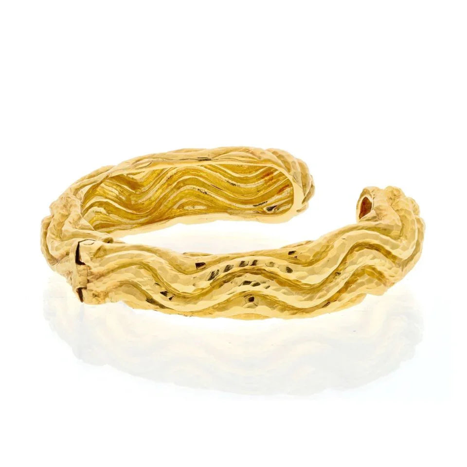 David Webb Platinum & 18K Yellow Gold Hammered Cuff Bangle Bracelet - The Back Vault