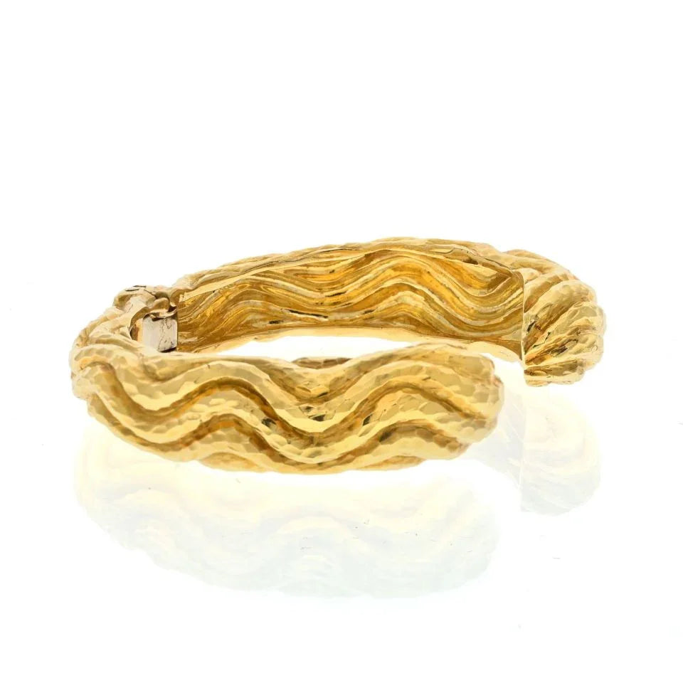 David Webb Platinum & 18K Yellow Gold Hammered Cuff Bangle Bracelet - The Back Vault