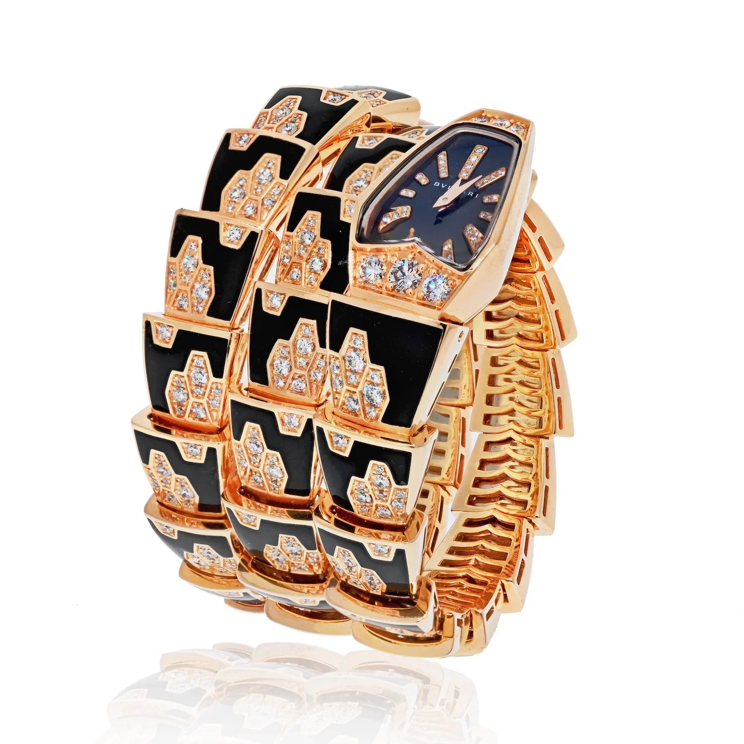 Bvlgari 18K Rose Gold Black Enamel Diamond SP P 26G Women Watch - The Back Vault