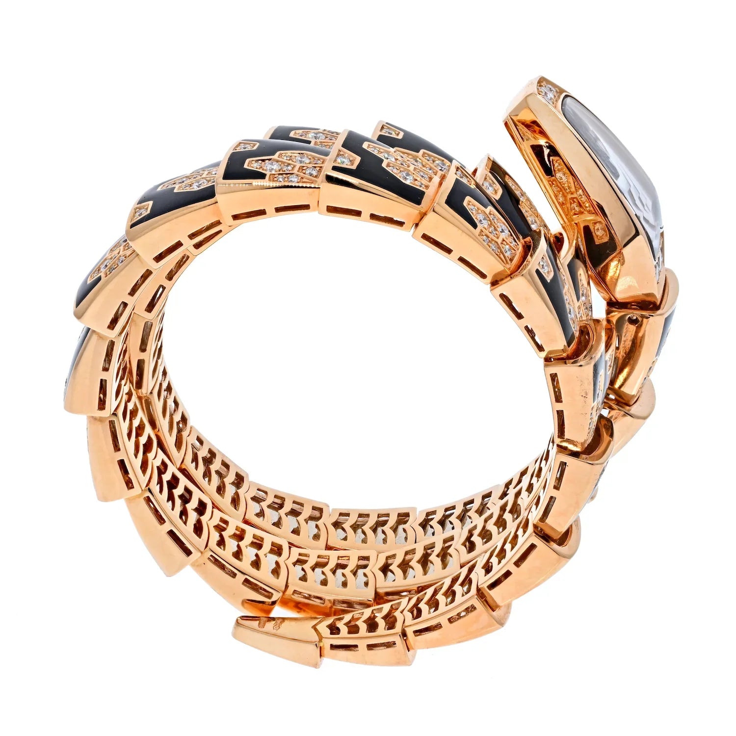 Bvlgari 18K Rose Gold Black Enamel Diamond SP P 26G Women Watch - The Back Vault
