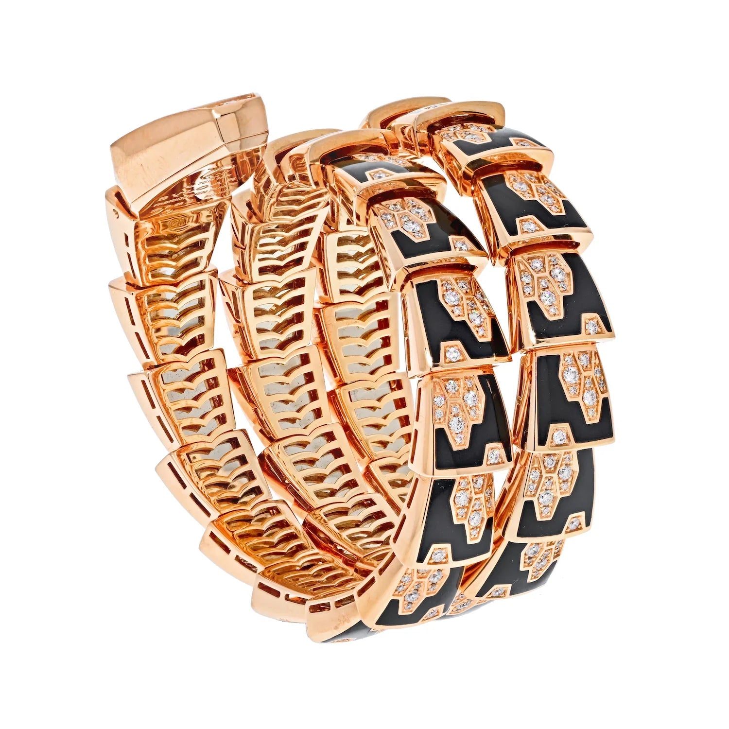 Bvlgari 18K Rose Gold Black Enamel Diamond SP P 26G Women Watch - The Back Vault