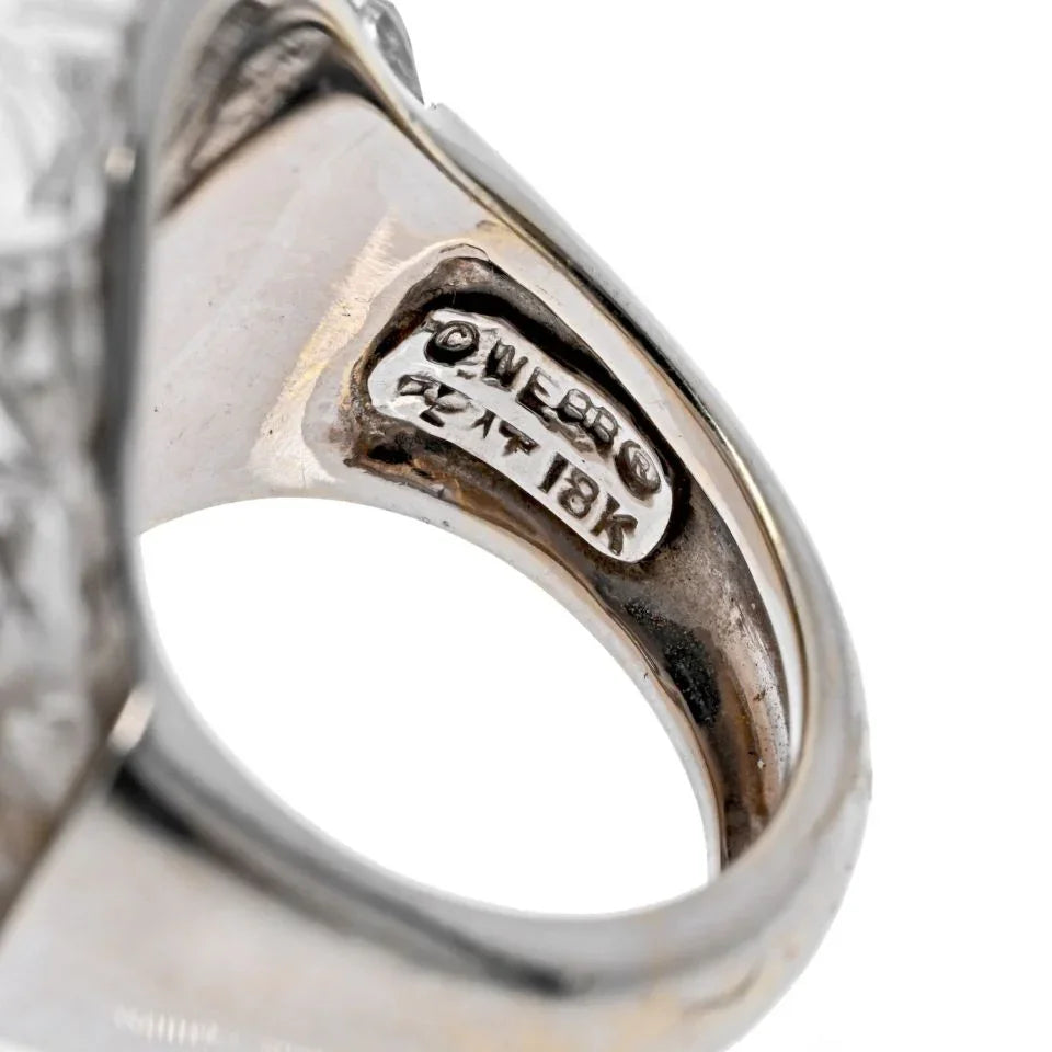David Webb Platinum & 18K White Gold Rock Crystal, Diamonds, Black Enamel, Pearl Ring - The Back Vault