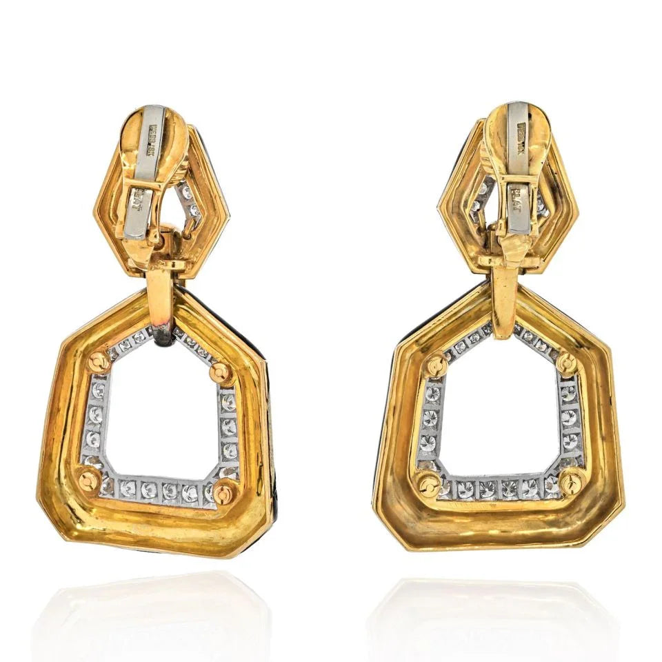 David Webb Black Enamel And Diamond Bamboo Door Knocker Earrings - The Back Vault