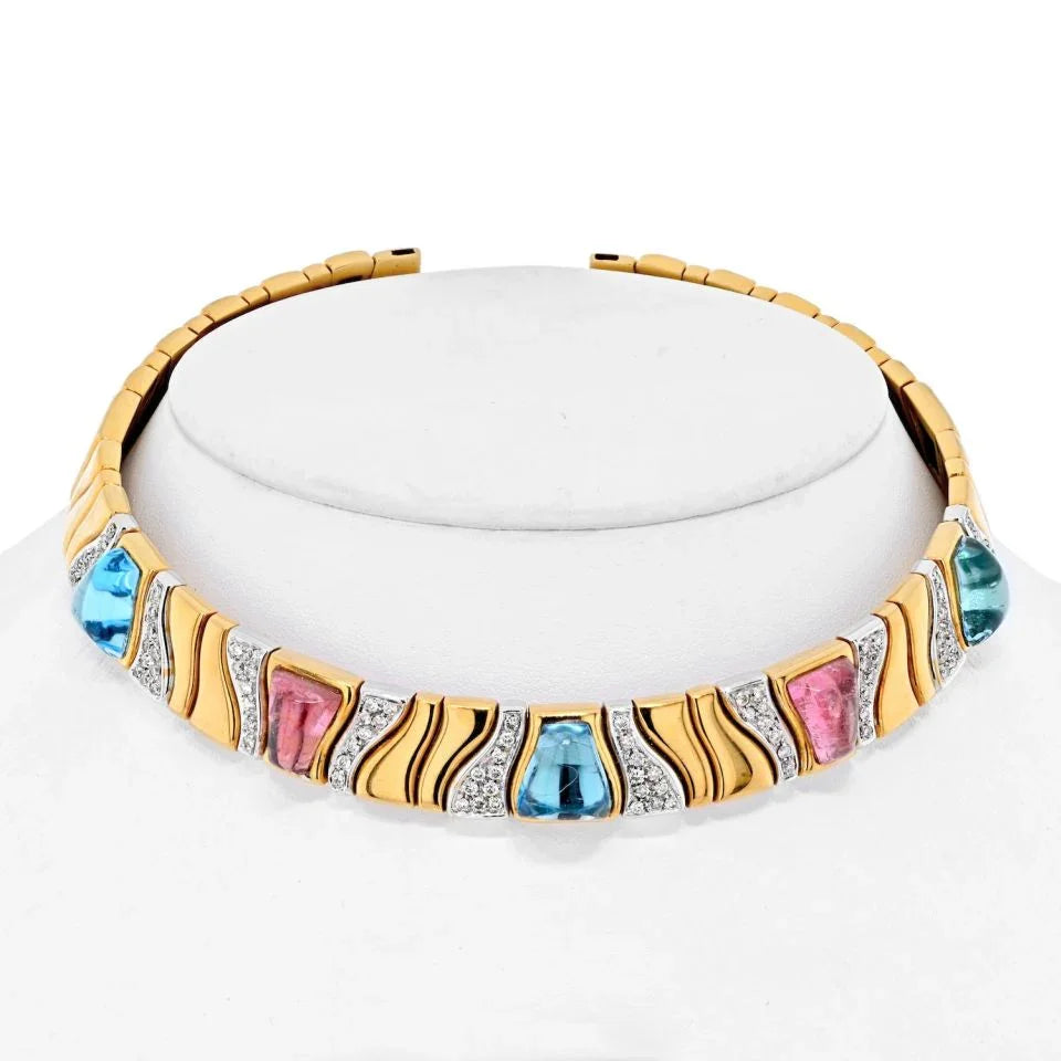 Marina B. 18K Yellow Gold KAR Choker With Cabochon Gemstones And Diamonds Necklace - The Back Vault