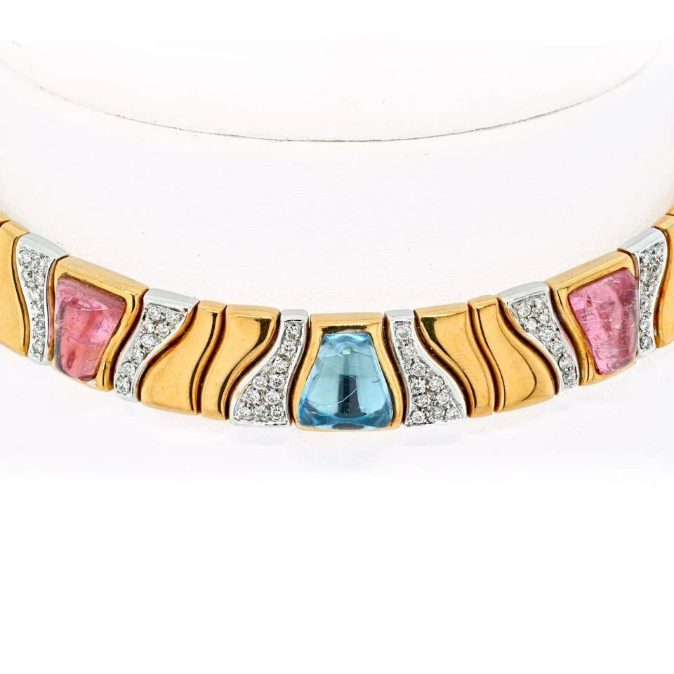 Marina B. 18K Yellow Gold KAR Choker With Cabochon Gemstones And Diamonds Necklace - The Back Vault