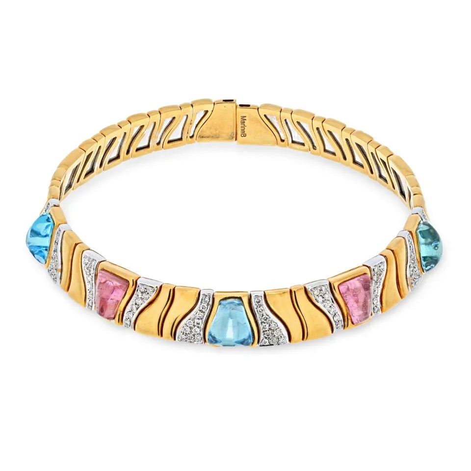 Marina B. 18K Yellow Gold KAR Choker With Cabochon Gemstones And Diamonds Necklace - The Back Vault
