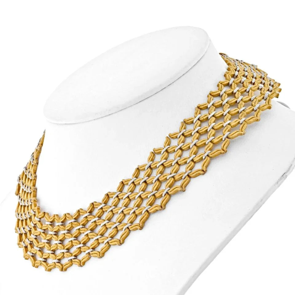 Buccellati 18K Two Tone Open Link Broad Flexible Collar Necklace - The Back Vault