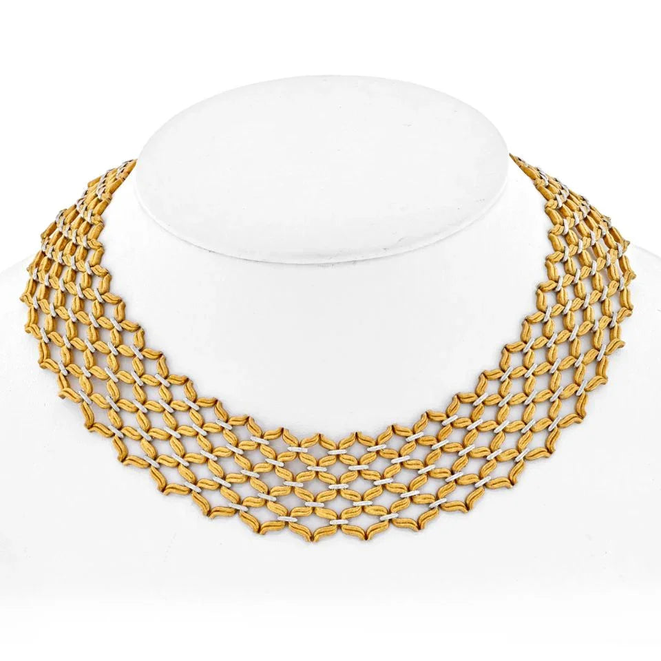 Buccellati 18K Two Tone Open Link Broad Flexible Collar Necklace - The Back Vault