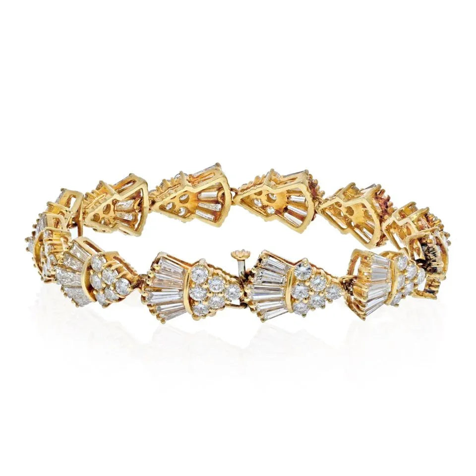 14K Yellow Gold Round And Baguette Cut 13.50 Carat Estate Bracelet - The Back Vault
