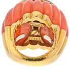 David Webb Platinum & 18K Yellow Gold Carved Coral, Jade and Black Enamel Ring - The Back Vault
