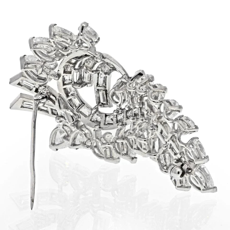 Platinum 14 Carats Pear Shaped And Baguette Cut Diamond Brooch - The Back Vault