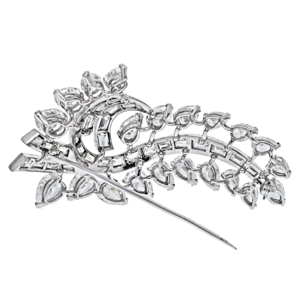 Platinum 14 Carats Pear Shaped And Baguette Cut Diamond Brooch - The Back Vault