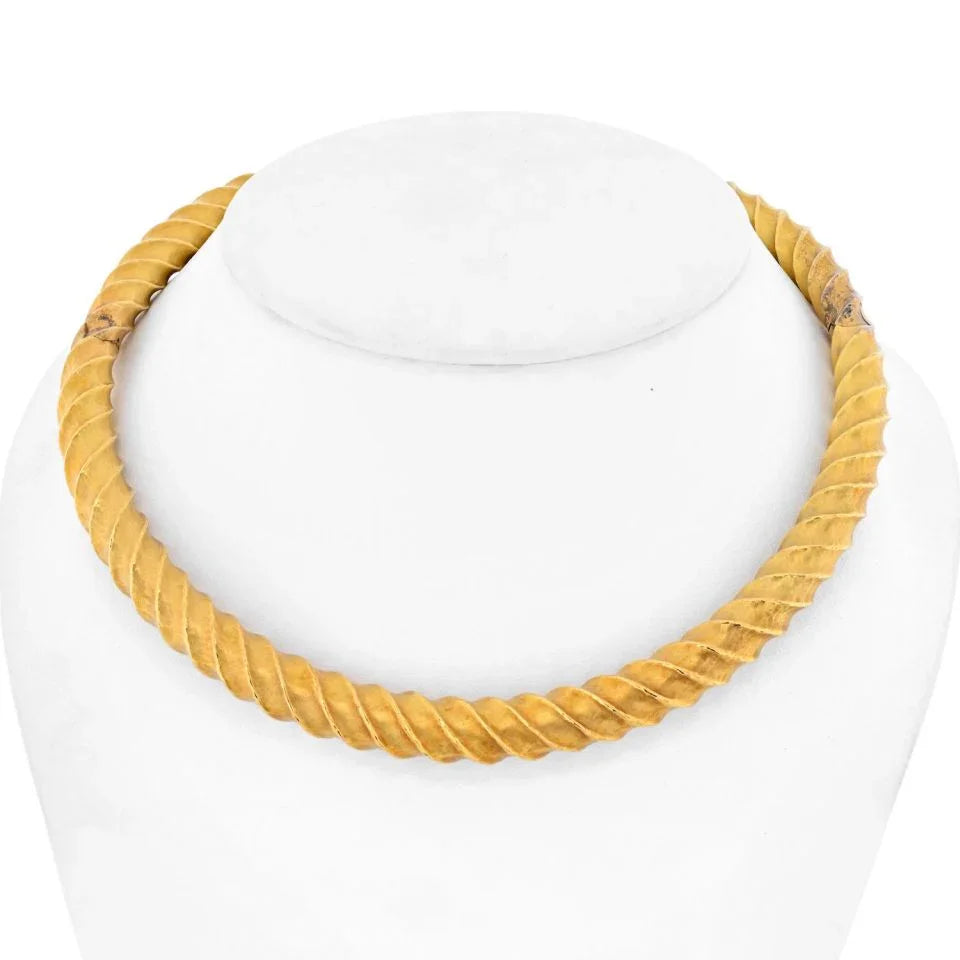 18K Yellow Gold Cable Style Collar Choker Vintage Necklace - The Back Vault
