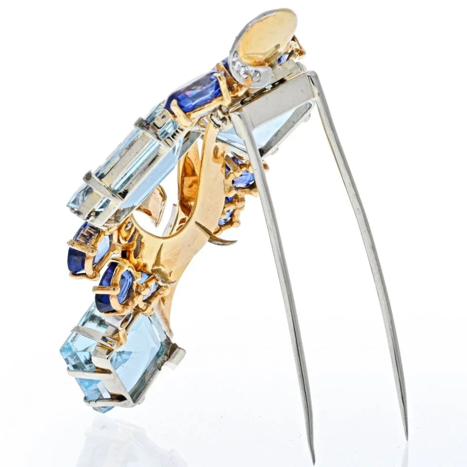 Seaman Schepps 14K Yellow Gold Aquamarine, Diamonds Brooch Brooch - The Back Vault