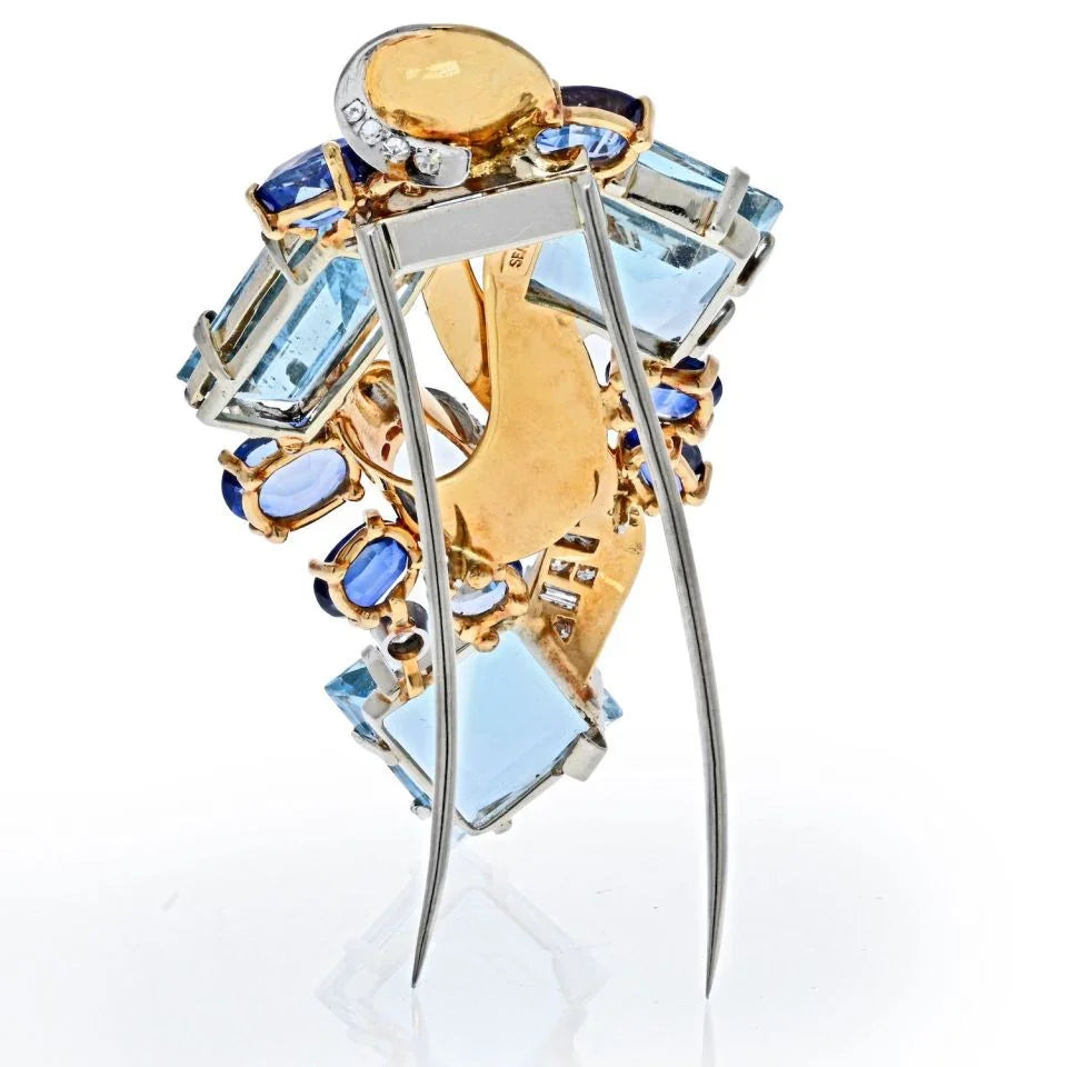 Seaman Schepps 14K Yellow Gold Aquamarine, Diamonds Brooch Brooch - The Back Vault