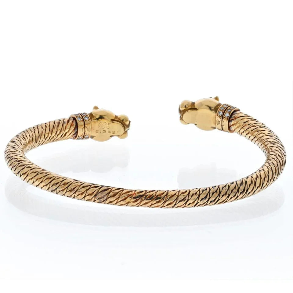 Cartier 18K Yellow Gold Textured Double Headed Panthere Diamond Collar Bracelet - The Back Vault