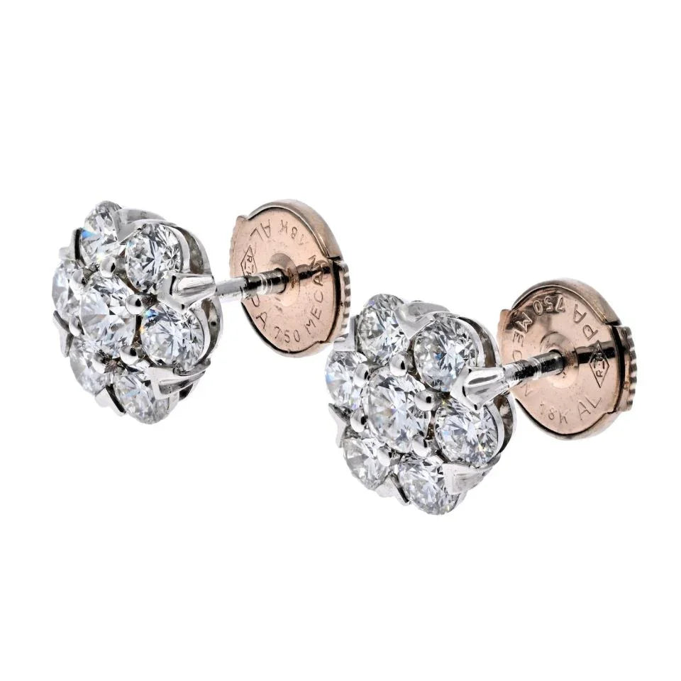 Van Cleef & Arpels 18K White Gold Fleurette Stud Earrings - The Back Vault