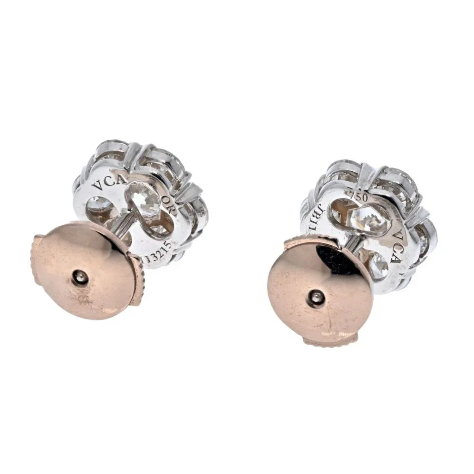 Van Cleef & Arpels 18K White Gold Fleurette Stud Earrings - The Back Vault