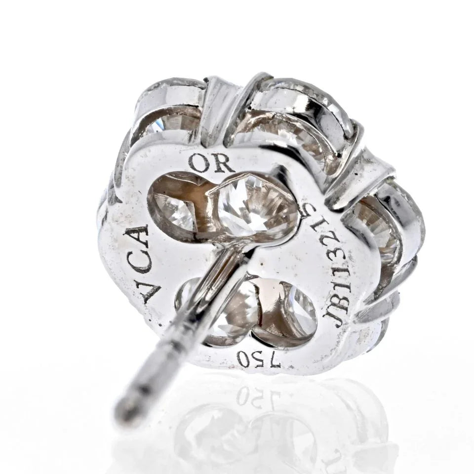 Van Cleef & Arpels 18K White Gold Fleurette Stud Earrings - The Back Vault