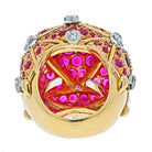David Webb Platinum & 18K Yellow Gold Geodesic Diamond And Ruby Cocktail Ring - The Back Vault