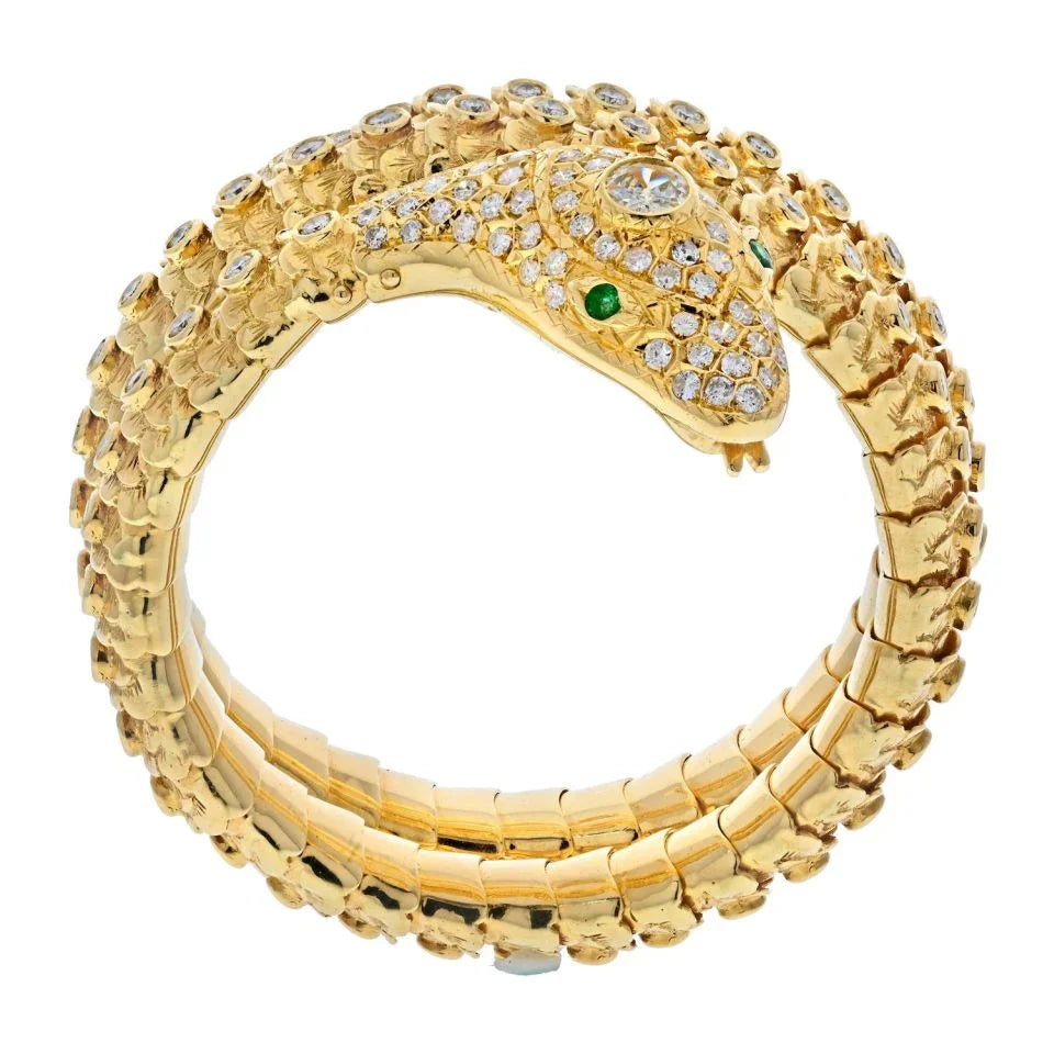 18K Yellow Gold Serpent Snake Wrap Around Diamond Bracelet - The Back Vault