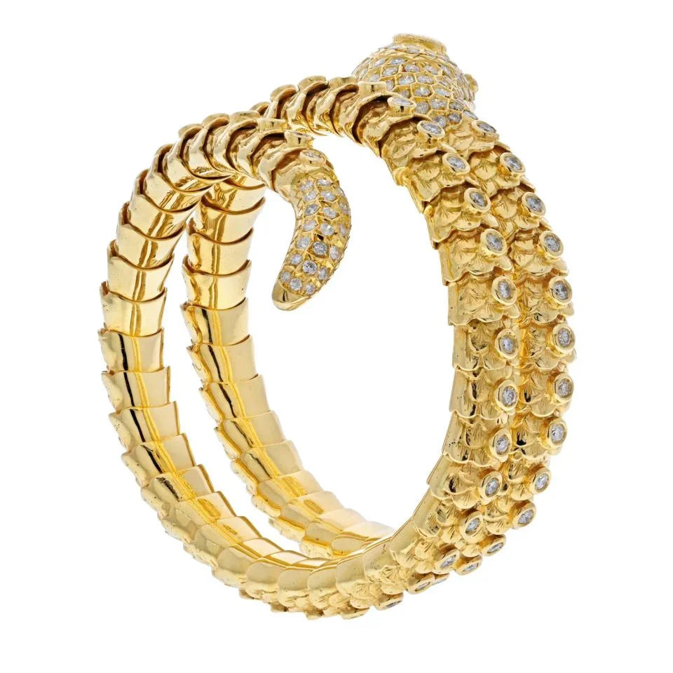18K Yellow Gold Serpent Snake Wrap Around Diamond Bracelet - The Back Vault