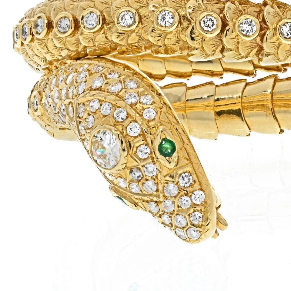 18K Yellow Gold Serpent Snake Wrap Around Diamond Bracelet - The Back Vault
