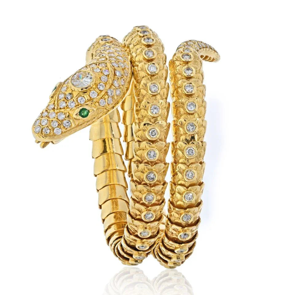 18K Yellow Gold Serpent Snake Wrap Around Diamond Bracelet - The Back Vault