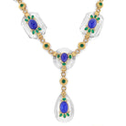 18K Yellow Gold Rock Crystal Floral Sautoir With Diamonds, Sapphires And Emerald Necklace - The Back Vault
