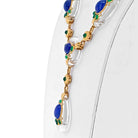 18K Yellow Gold Rock Crystal Floral Sautoir With Diamonds, Sapphires And Emerald Necklace - The Back Vault