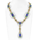 18K Yellow Gold Rock Crystal Floral Sautoir With Diamonds, Sapphires And Emerald Necklace - The Back Vault