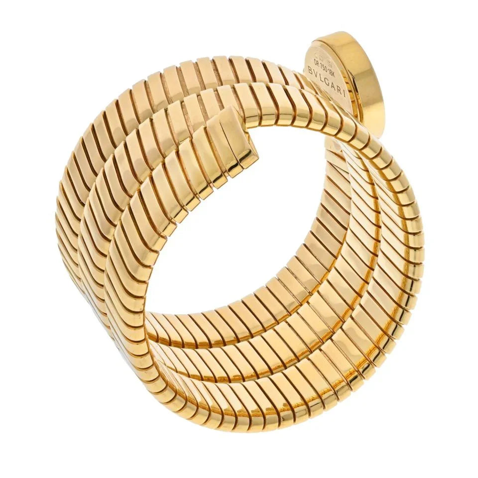 Bvlgari 18K Yellow Gold Tubogas Serpenti Black Diamond Dial Vintage Wrap Women Watch - The Back Vault