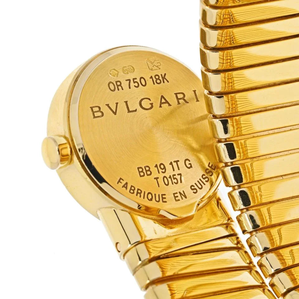 Bvlgari 18K Yellow Gold Tubogas Serpenti Black Diamond Dial Vintage Wrap Women Watch - The Back Vault