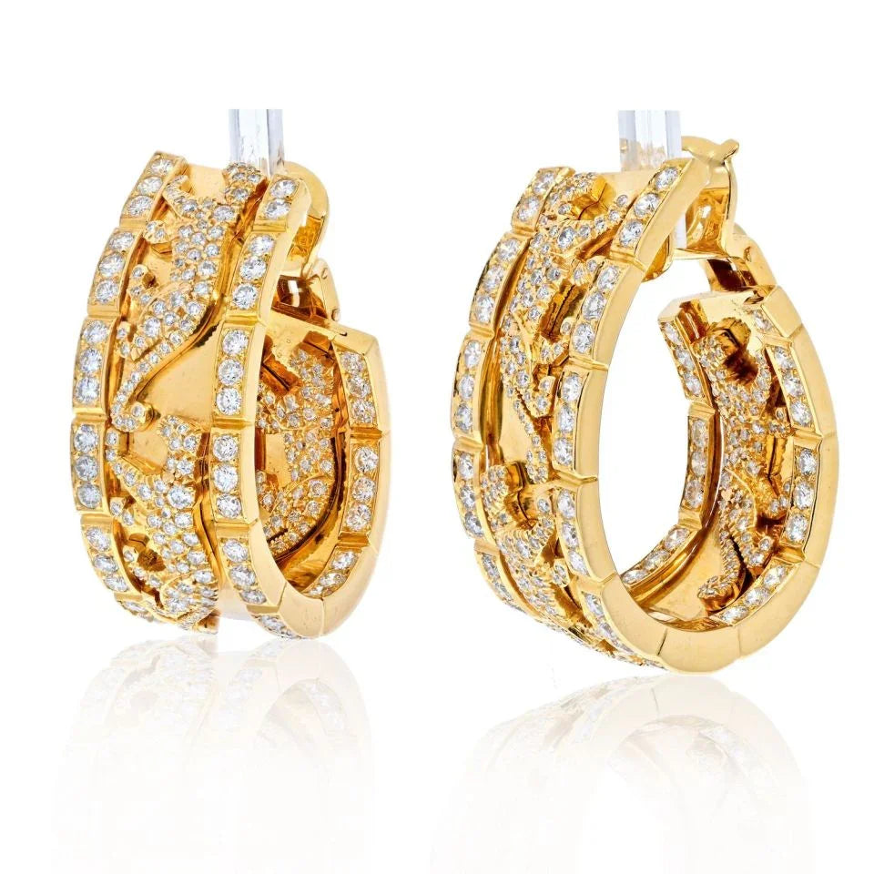 Cartier 18K Yellow Gold Diamond Walking Panthere Hoop Earrings - The Back Vault