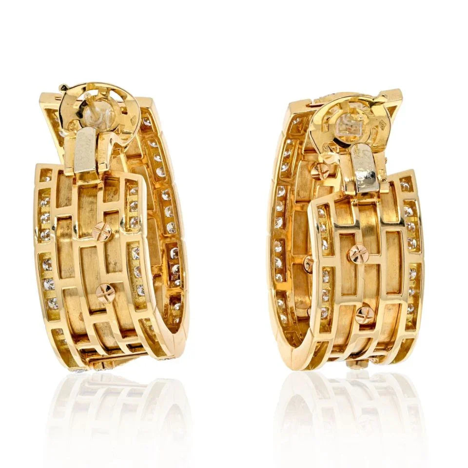 Cartier 18K Yellow Gold Diamond Walking Panthere Hoop Earrings - The Back Vault