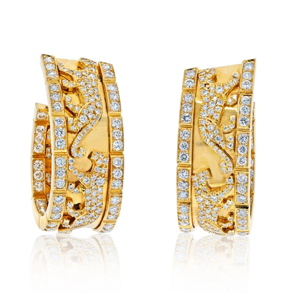 Cartier 18K Yellow Gold Diamond Walking Panthere Hoop Earrings - The Back Vault